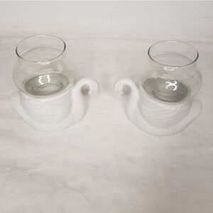 80s Porcelain Swan Votif Candle Holders